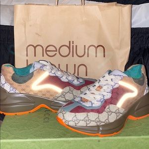 GUCCI -GG Rhyton leather-trimmed sneakers